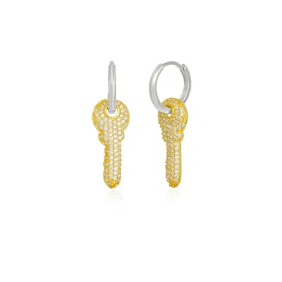 Spero London Women's Gold / Silver Key Silver Hoop Sterling Silver Drop Earring - Gold In Multi