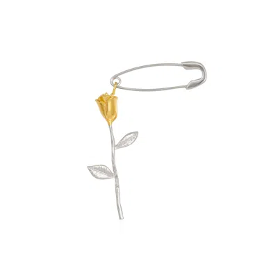 Spero London Women's Gold / Silver Safety Pin Gold Color Rose Sterling Silver Earring In Multi