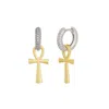 Spero London Women's Gold / Silver Sterling Silver Egyptian Ankh Zirconia Hoop Earring In Multi