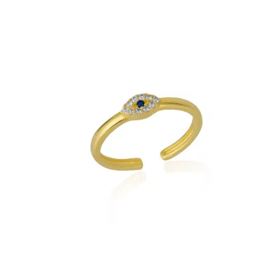 Spero London Women's Gold Sterling Evil Eye Signet Ring Adjustable Stacking Ring