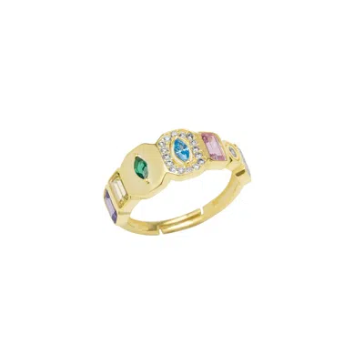 Spero London Women's Gold Sterling Silver Multicolor Pave Baguette Ring