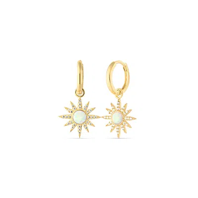 Spero London Women's Gold / White Drop Hoop Sun White Opal Earring Sterling Silver - Gold In Multi