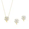 Spero London Women's Gold / White Four Leaf Clover Sterling Silver Necklace & Earring Set - White - Gold In Multi