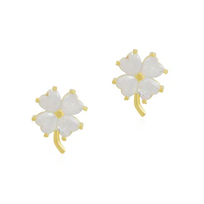 Spero London Women's Gold / White Four Leaf Clover Sterling Silver Stud Earrings - Gold In Multi
