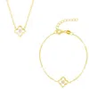 Spero London Women's Gold / White White Enamel Four Leaf Clover Necklace & Bracelet Set With Gemstone In Sterling In Multi