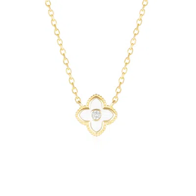 Spero London Women's Gold / White White Enamel Four Leaf Clover Necklace With Gemstone In Sterling Silver - Gold In Multi