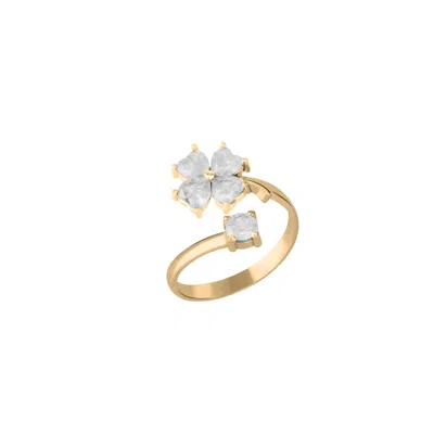 Spero London Women's Gold / White White Four Leaves Clover Luck Ring Sterling Silver - Gold In Multi