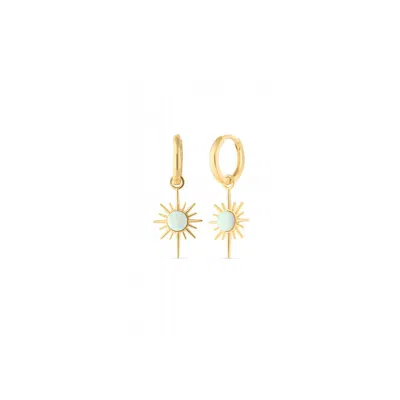 Spero London Women's Gold / White White Opal Northern Star Starburst Drop Hoop Earring Sterling Silver - Gold In Multi