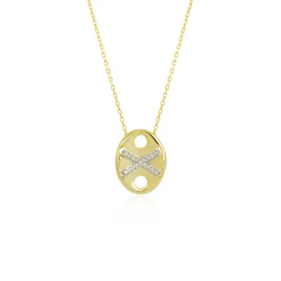 Spero London Women's Gold X Necklace Elyptical Sterling Silver