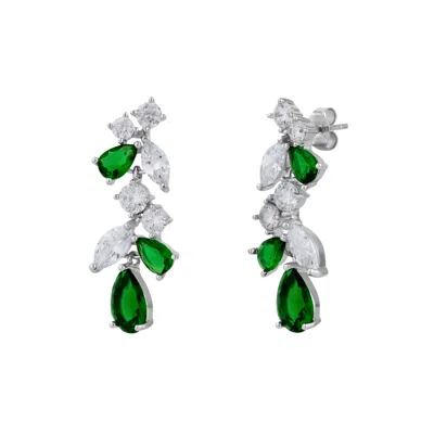 Spero London Women's Green / Silver Fancy Green Drop Tree Branch Earring In Multi