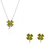 Spero London Women's Green / Silver Four Leaf Clover Sterling Silver Stud Earrings & Necklace Set - Mystic Green In Multi