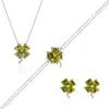 Spero London Women's Green / Silver Four Leaf Clover Sterling Silver Stud Earrings Bracelet & Necklace Set - Myst In Multi