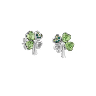 Spero London Women's Green / Silver Four Leaf Clover Tones Of Green Earring In Sterling Silver