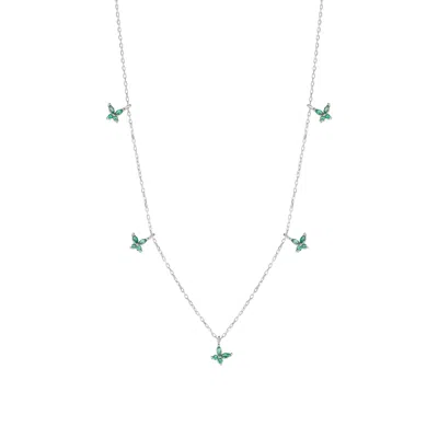 Spero London Women's Green / Silver Green Butterfly Sterling Silver Charm Necklace In Multi