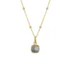 Spero London Women's Grey Sterling Silver Natural Square Pendant Necklace With Beaded Chain - Stone