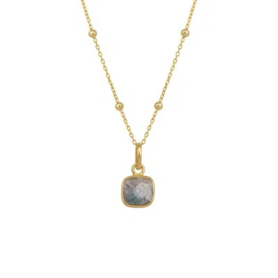 Spero London Women's Grey Sterling Silver Natural Square Pendant Necklace With Beaded Chain - Stone