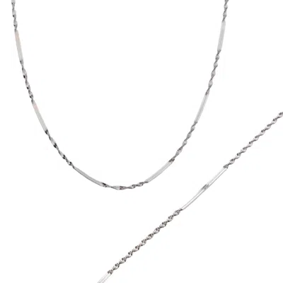 Spero London Women's Half Twisted Sterling Silver Chain Necklace And Bracelet Set - Silver