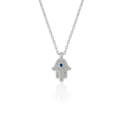 Spero London Women's Hamsa H& Necklace Sterling Silver With Blue Stone - Silver In Metallic