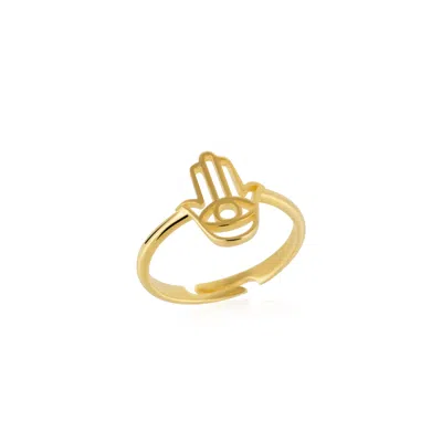 Spero London Women's Hamsa Hand Adjustable Ring In Sterling Silver - Gold