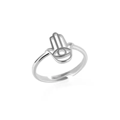 Spero London Women's Hamsa Hand Adjustable Ring In Sterling Silver - Silver