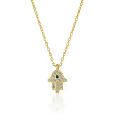 Spero London Women's Hamsa Hand Necklace Sterling Silver With Blue Stone - Gold