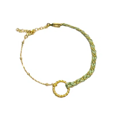 Spero London Women's Handmade Rope Braided Sterling Silver Beaded Chain Bracelet - Green