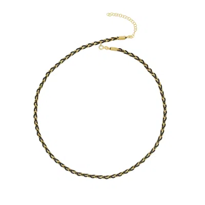 Spero London Women's Handmade Rope Braided Sterling Silver Beaded Chain Necklace -black