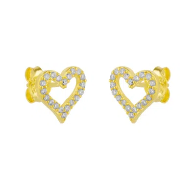 Spero London Women's Heart Sterling Silver Stud Earrings - Gold