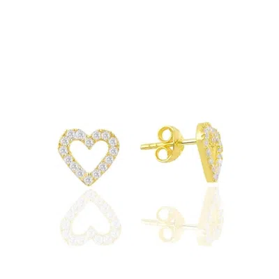 Spero London Women's Heart Sterling Silver Stud Earrings - Gold