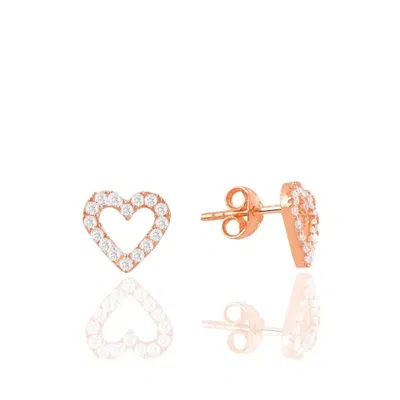 Spero London Women's Heart Sterling Silver Stud Earrings - Rose Gold