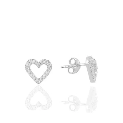 Spero London Women's Heart Sterling Silver Stud Earrings - Silver