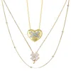 Spero London Women's Heart X Italian Beaded White Clover Sterling Silver Stacking Necklace Layering Set - Gold