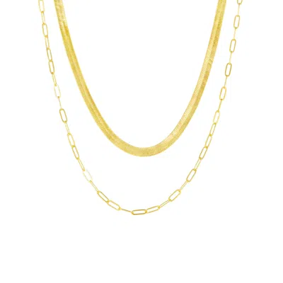 Spero London Women's Herringbone & Rectangular Sterling Silver Necklace Layering Set - Gold