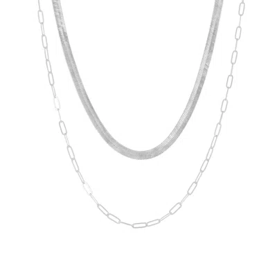 Spero London Women's Herringbone & Rectangular Sterling Silver Necklace Layering Set - Silver