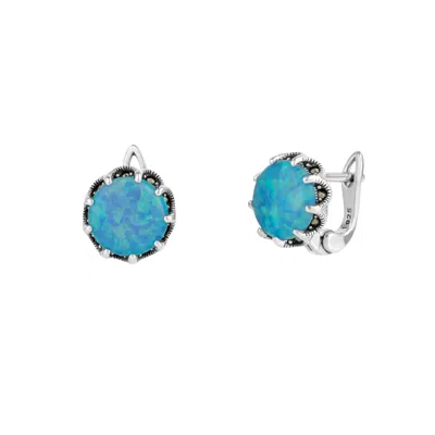 Spero London Women's High Quality Round Opal Earrings Sterling Silver - Light Blue