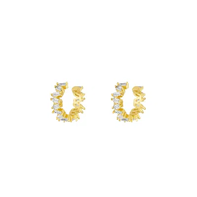 Spero London Women's Irregular Baguette Ear Cuff No Piercing Sterling Silver - Pair - Gold