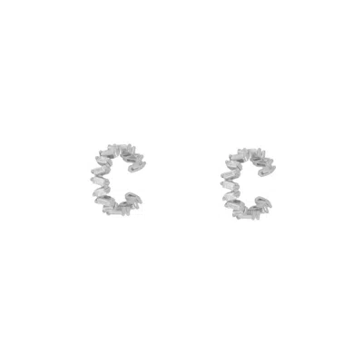 Spero London Women's Irregular Baguette Ear Cuff No Piercing Sterling Silver - Pair - Silver
