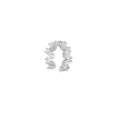 Spero London Women's Irregular Baguette Ear Cuff No Piercing Sterling Silver - Single - Silver