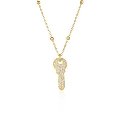 Spero London Women's Key Pendant Necklace With Beaded Chain Gold Plated Sterling Silver
