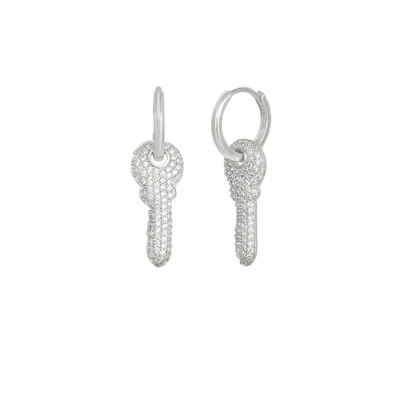Spero London Women's Key Silver Hoop Sterling Silver Drop Earring - Silver