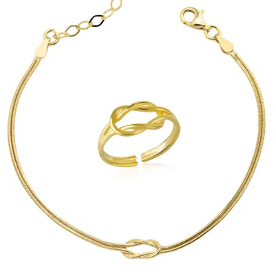 Spero London Women's Knot Bracelet & Ring Set In Sterling Silver - Gold