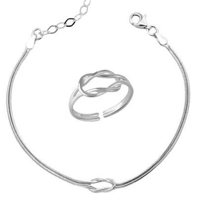 Spero London Women's Knot Bracelet & Ring Set In Sterling Silver - Silver