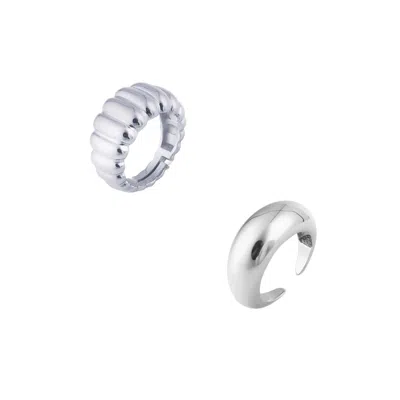 Spero London Women's Large Multi Dished Puffy & Dome Sterling Silver Ring Stacking Set - Silver