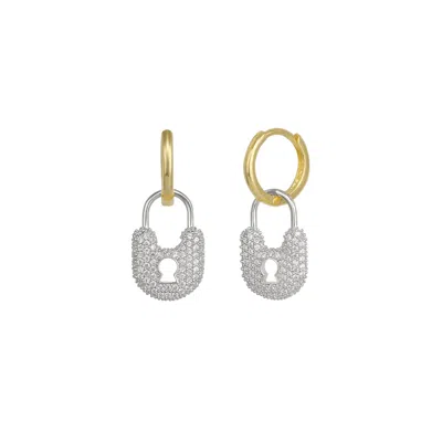 Spero London Women's Lock Gold Color Hoop Sterling Silver Earring - Silver
