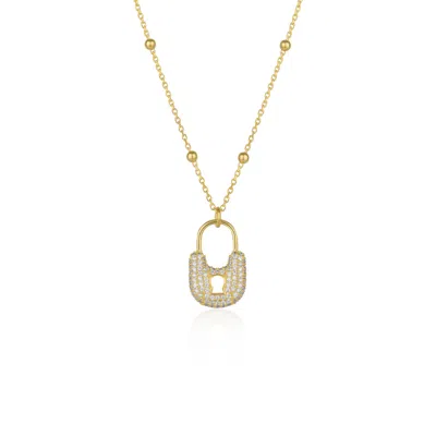 Spero London Women's Lock Pendant Necklace With Beaded Chain Sterling Silver - Gold