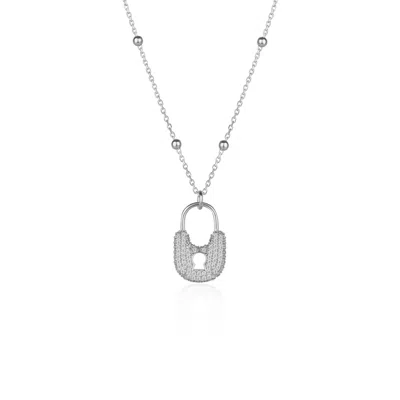 Spero London Women's Lock Pendant Necklace With Beaded Chain Sterling Silver - Silver