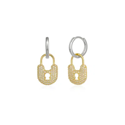 Spero London Women's Lock Silver Hoop Sterling Silver Earring - Gold