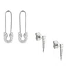 Spero London Women's Long Pave Dagger Stud & Pave Safety Pin Earring Set - Silver In Silver