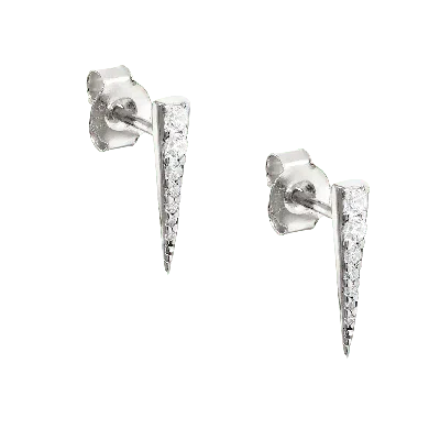 Spero London Women's Long Pave Dagger Stud Earrings Sterling Silver - Silver