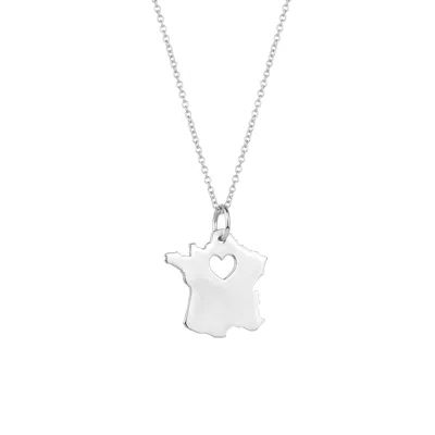 Spero London Women's Love France Map Heart Necklace Sterling Silver - Silver